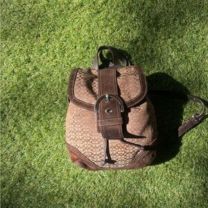 Coach 9764 SMALL Vintage Soho Brown Signature C Canvas Backpack w/Suede Trim